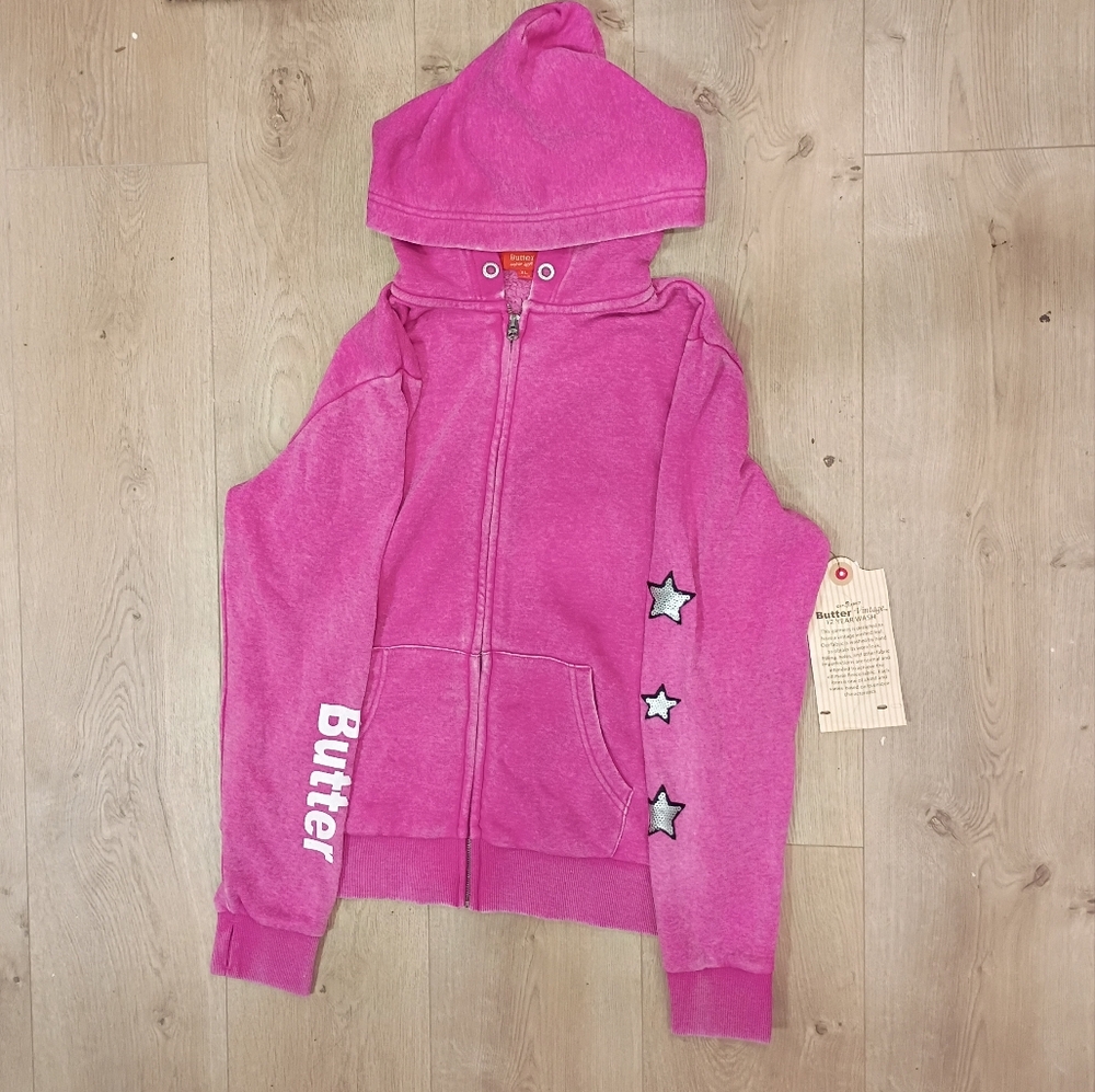 Butter Super Soft Size XL Pink With Star Full Zip Hoodie